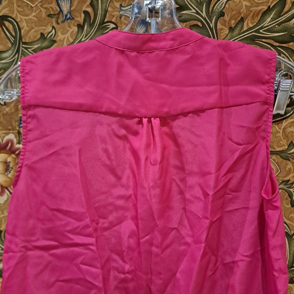 Bright pink sleeveless tank women's button down blouse shirt - Picture 9 of 9